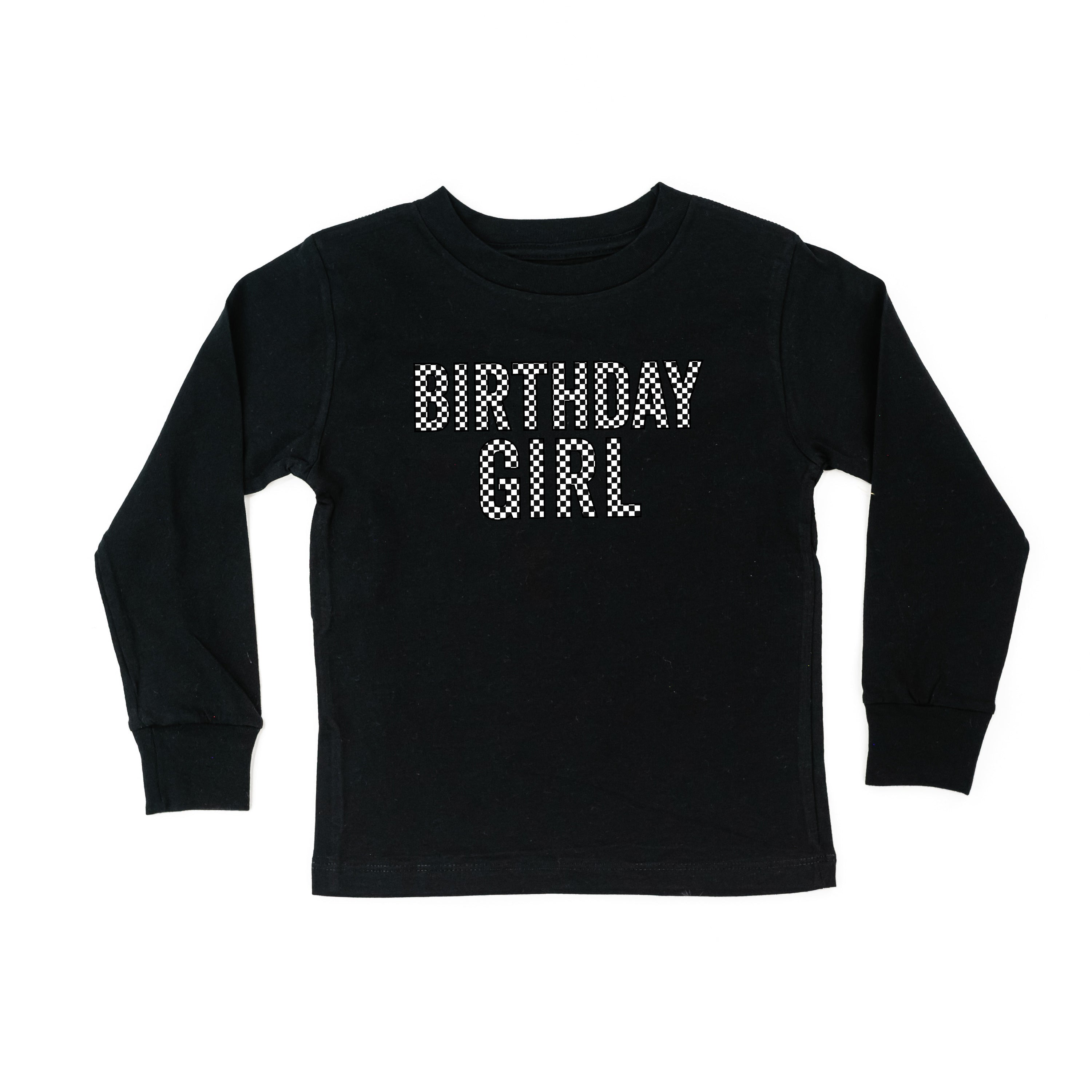 Birthday Girl - Block Font Checkers - Child Long Sleeve Tee