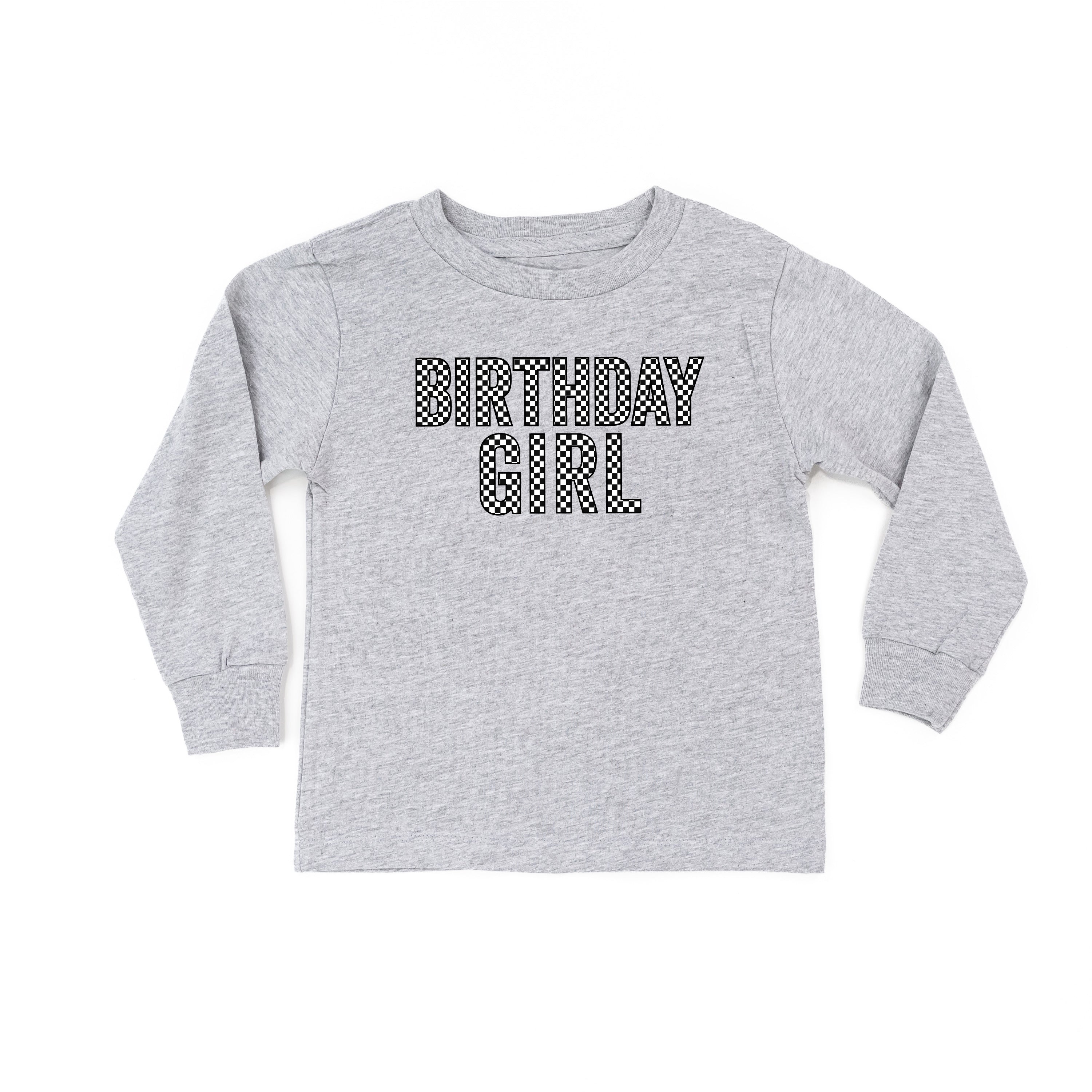 Birthday Girl - Block Font Checkers - Child Long Sleeve Tee