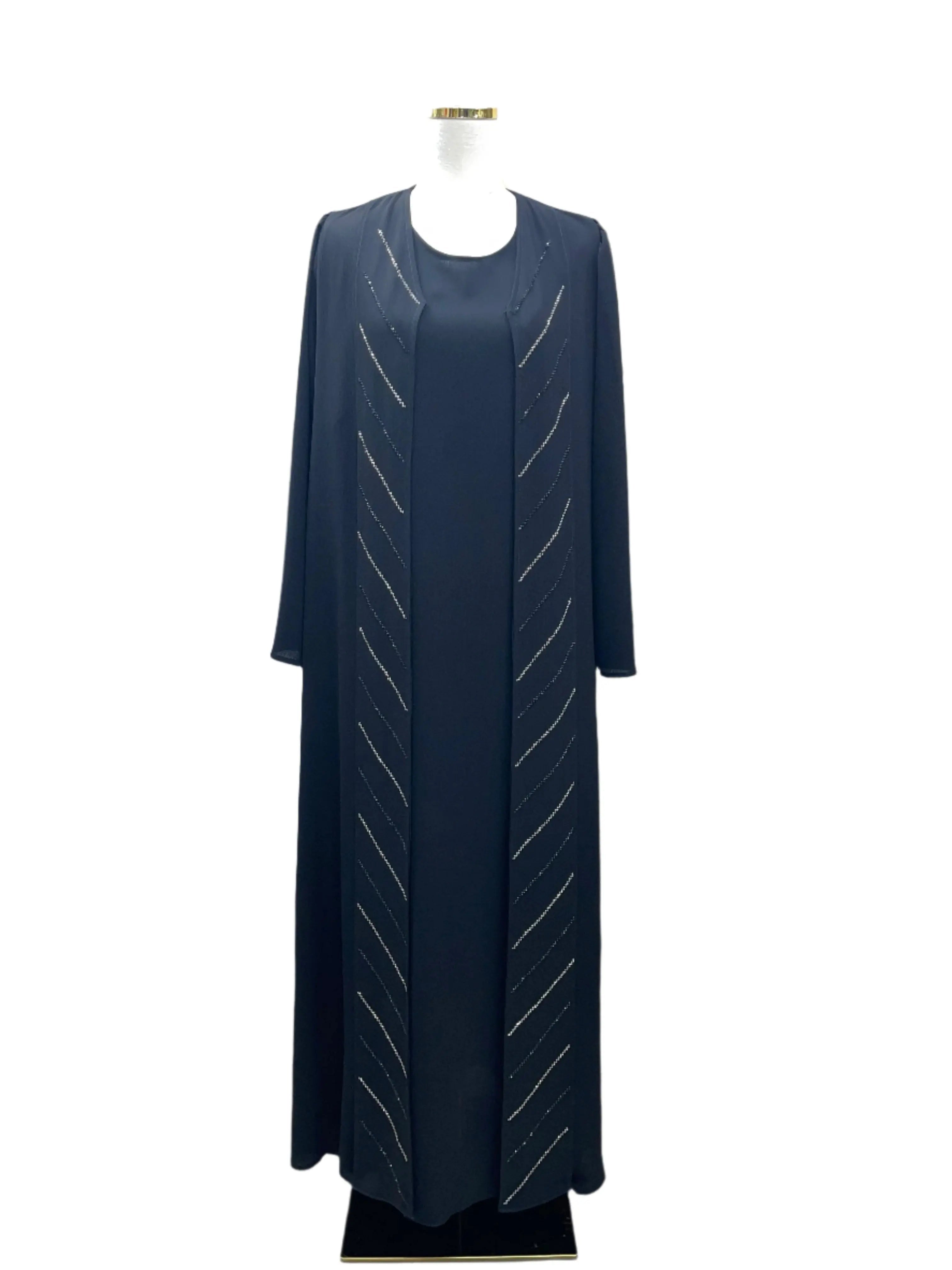 Black Abaya 2PC with Strass: Elegance and Glamour in Every Detail