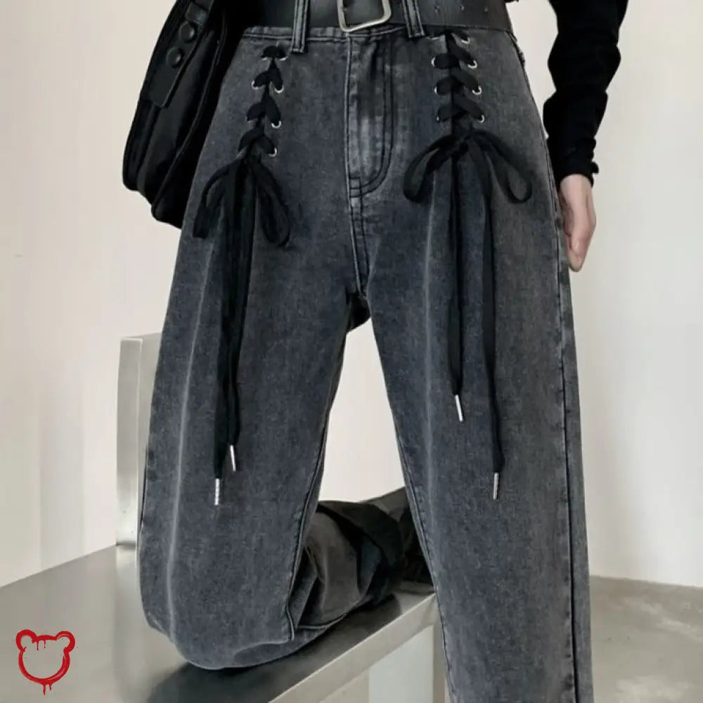 “Lacy Luna” Lace-Up Denim Pants