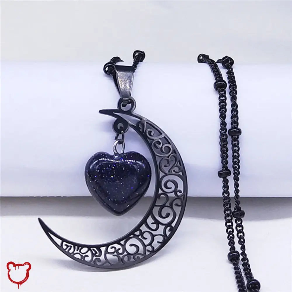 Black Moon Heart Necklace