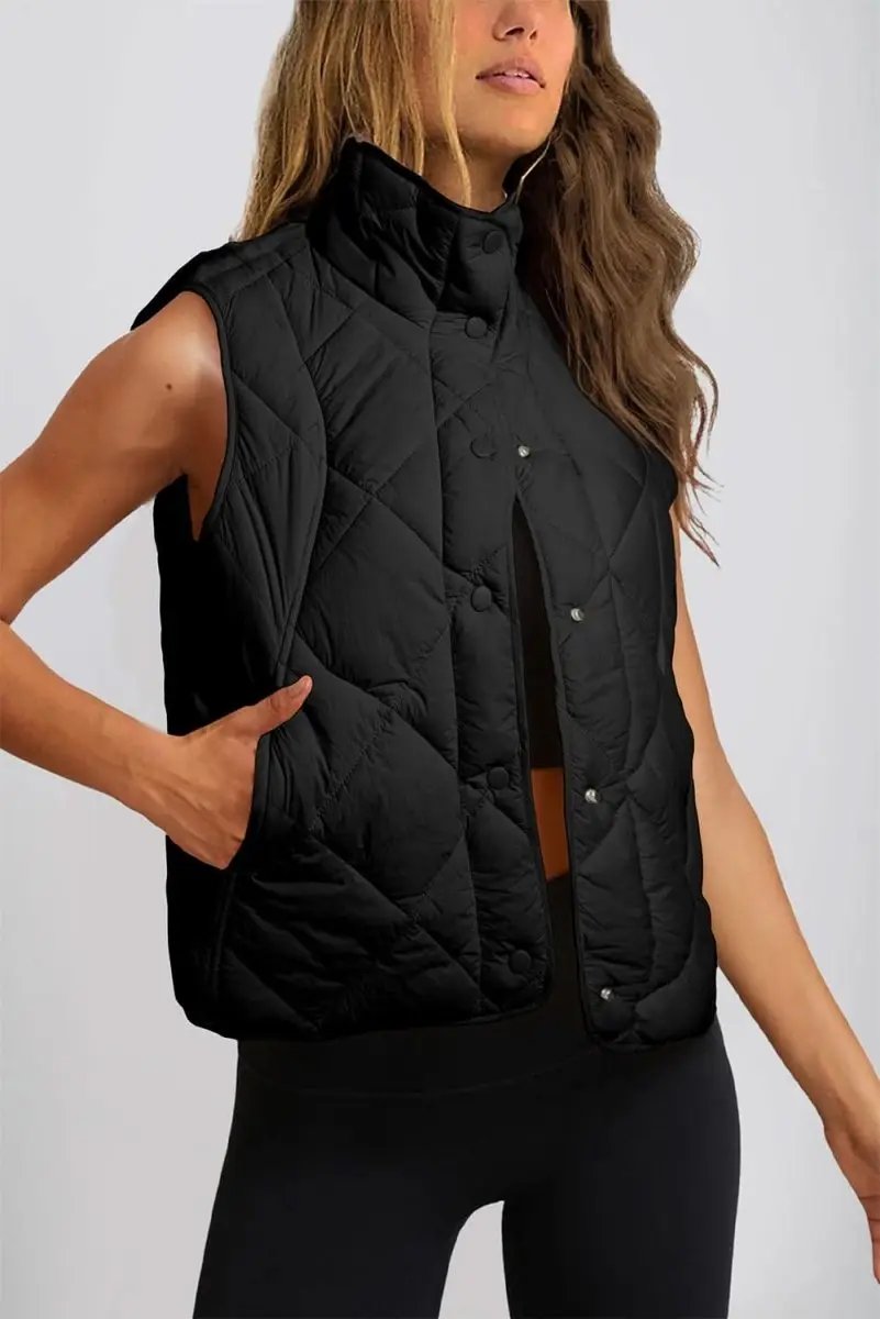 Love Salve Black Quilted Vest Women&amp;#39;s Daily Casual Winter Layering Top