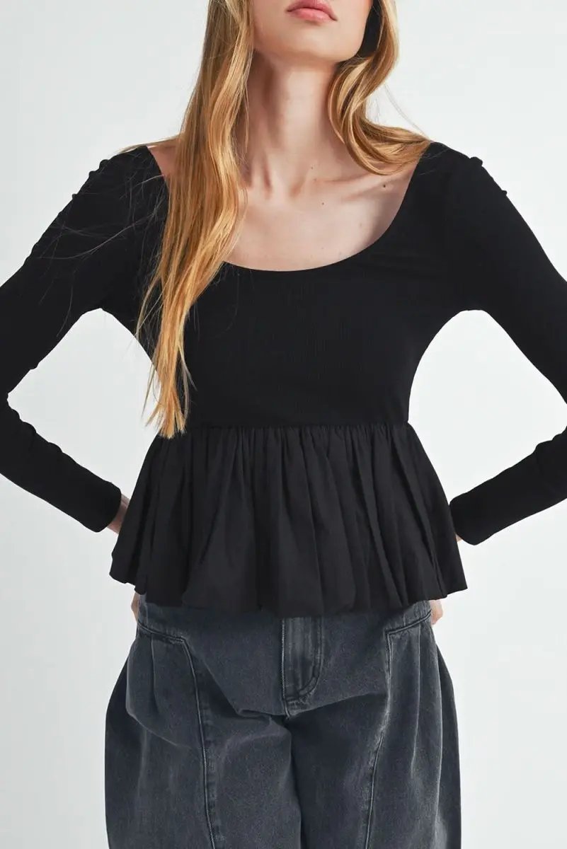 Love Salve Black Ribbed Top Women&amp;#39;s Daily Wear Peplum Top: Soft, Flattering