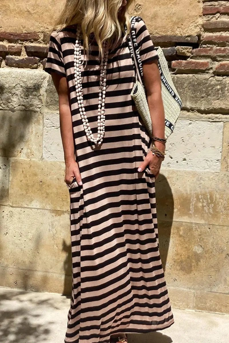 Love Salve Black Stripe Maxi Dress Women&amp;#39;s Casual Summer Dress w/ Pockets