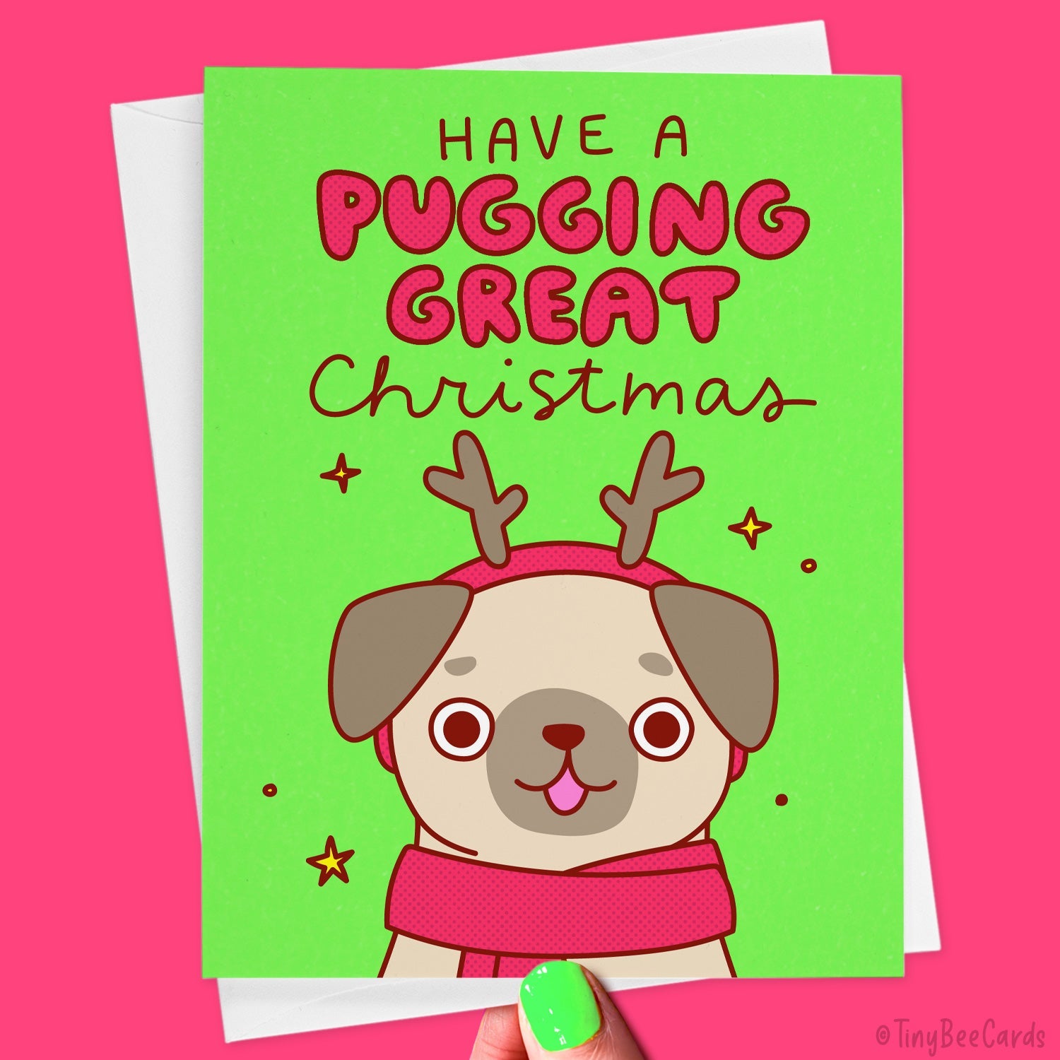 Funny Pug Christmas Card &amp;quot;Pugging Great Christmas&amp;quot;