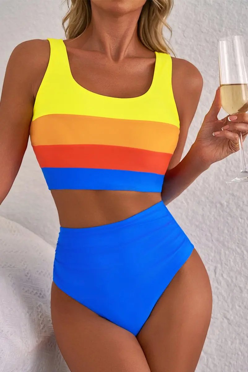 Love Salve Blue Colorblock Bikini Vacation Women&amp;#39;s Swimsuit: High Waisted &amp;amp; Flattering