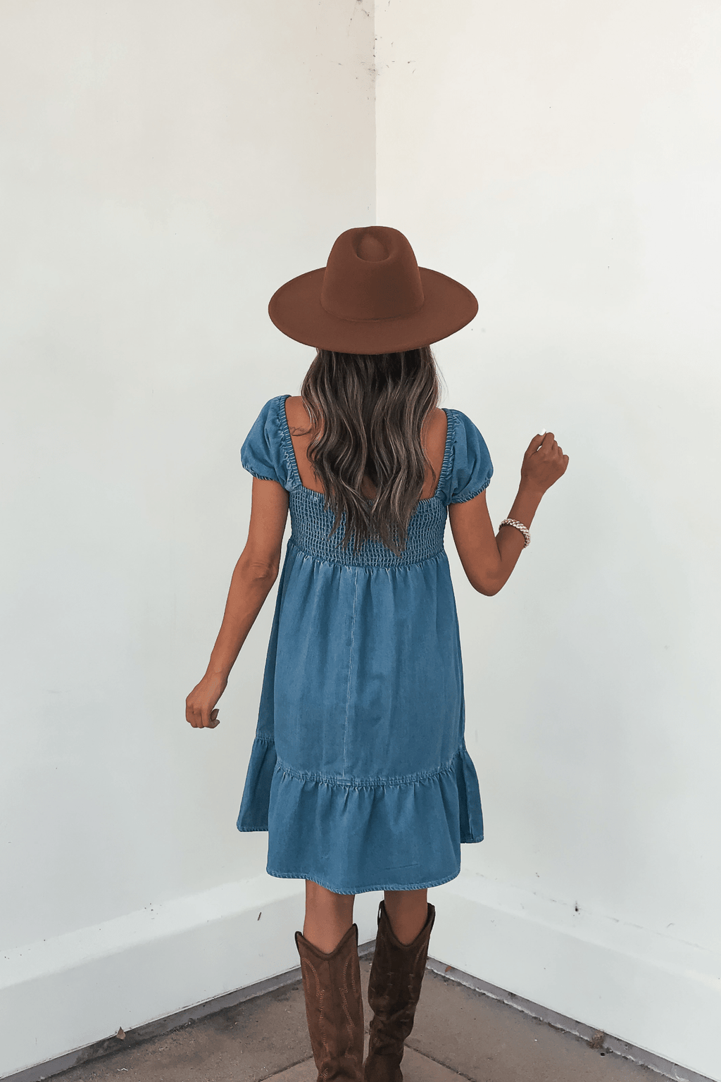 Blue Denim Tiered Mini Dress
