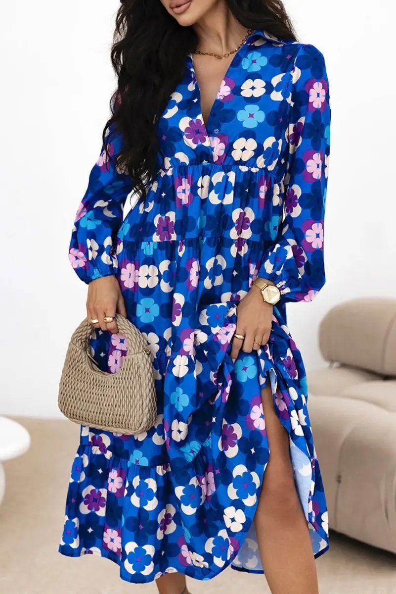 Love Salve Blue Floral Midi Dress Women&amp;#39;s Daily Spring H-Line Southern Belle Style