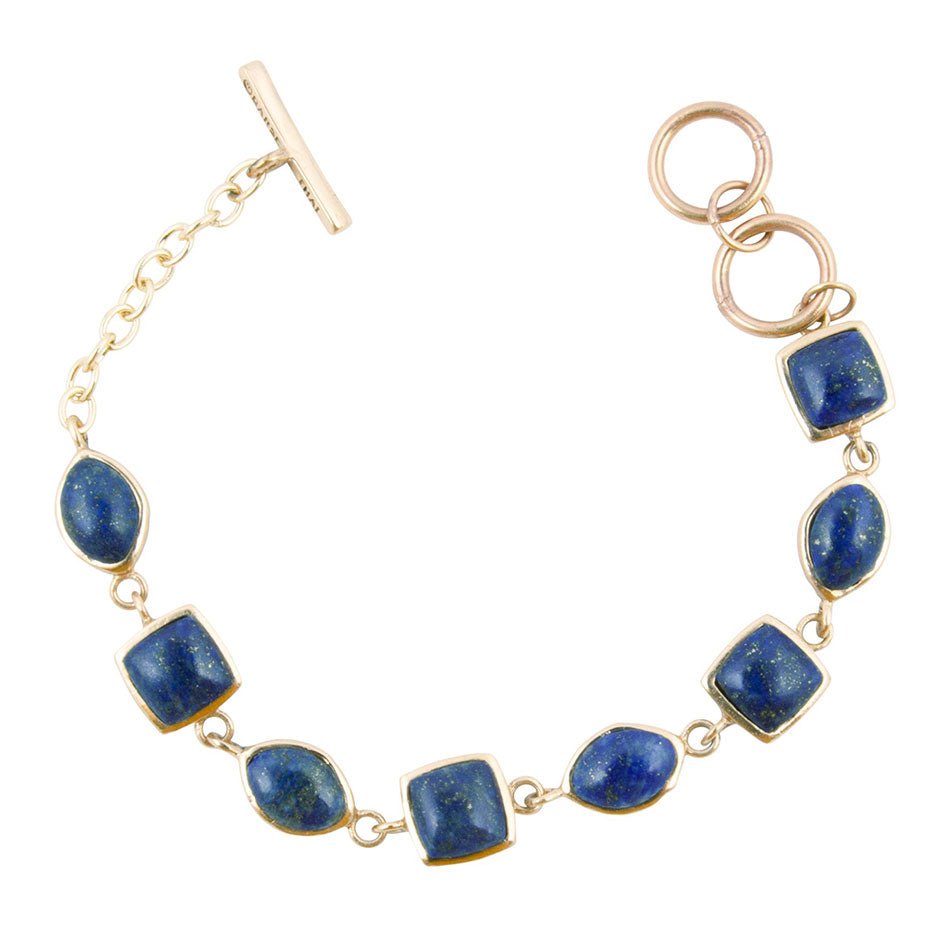 Blue Lapis Hammered Link Golden Bracelet