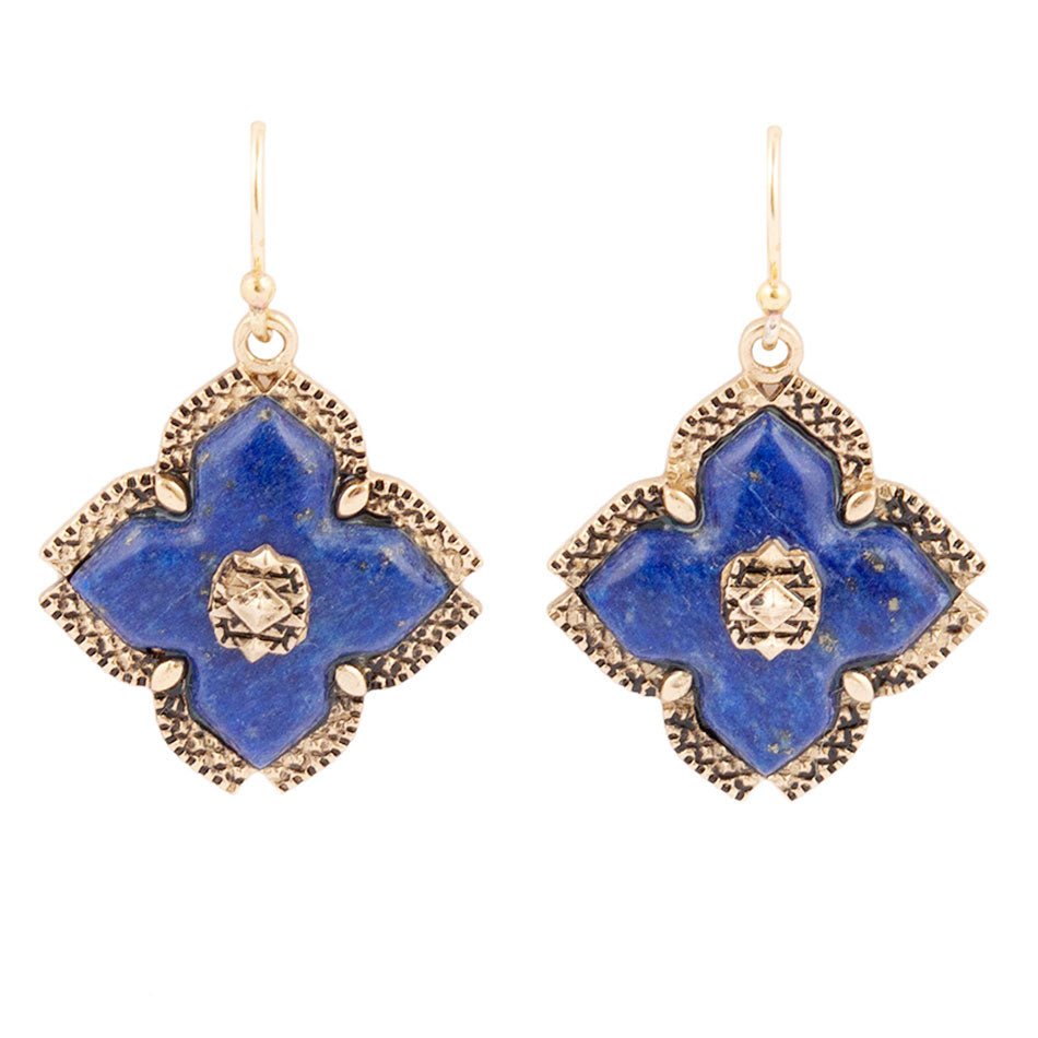 Blue Lapis Maltese Golden Cross Drop Earrings