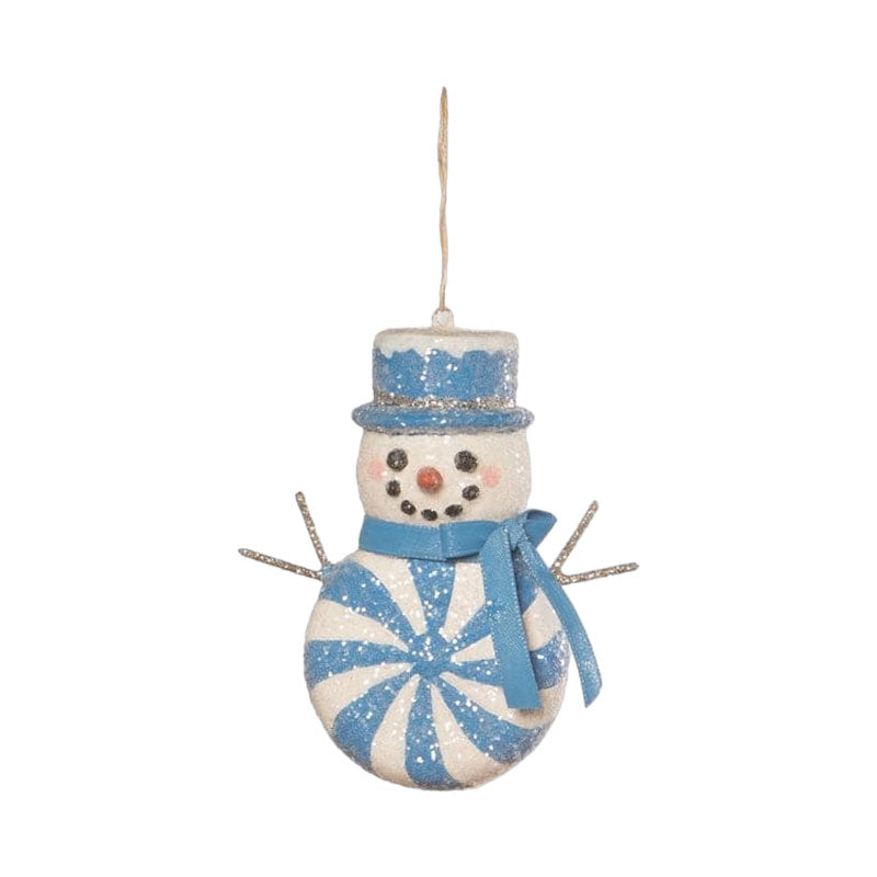 Blue Peppermint Snowman Ornament by Bethany Lowe Designs
