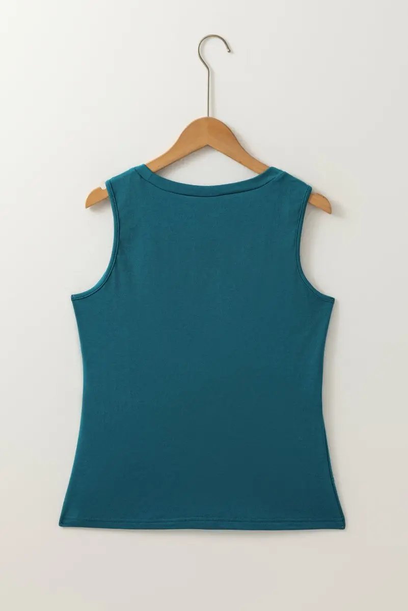 Love Salve Blue Tank Top Women&#39;s Casual Summer Top: Stitch Detail, Solid Color