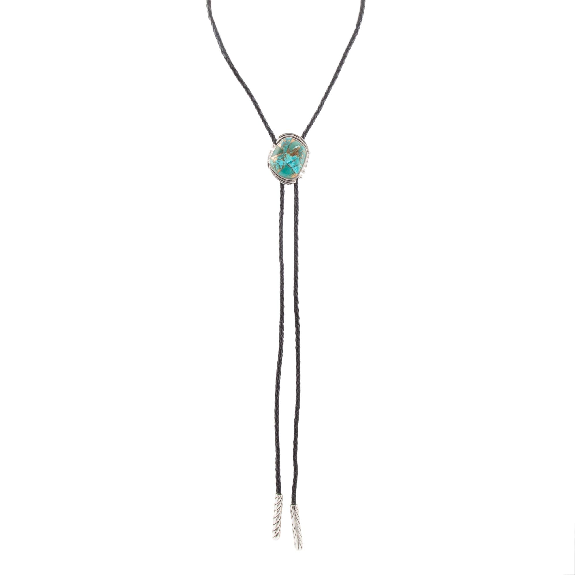 Blue Turquoise Matrix Sterling Silver Bolo Tie Necklace