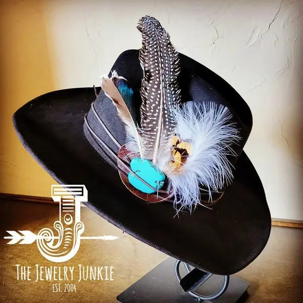 Blue Turquoise, Spotted Feather &amp;amp; Leather Hat Band