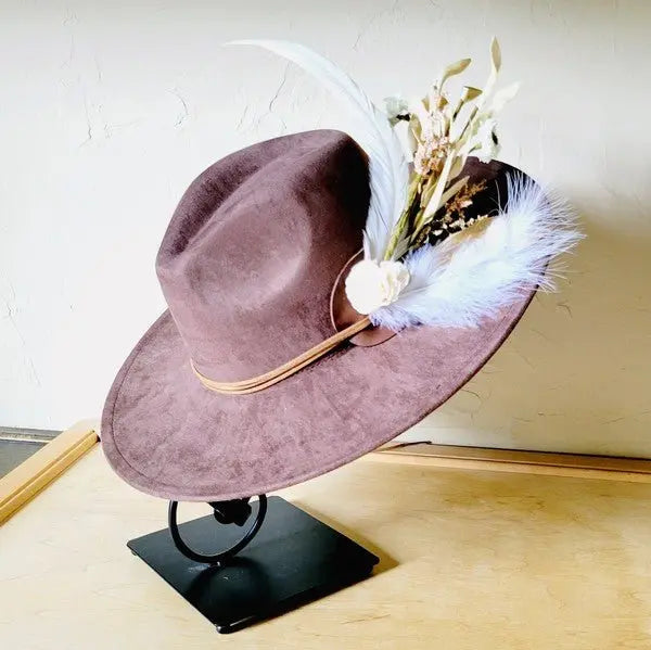 Boho Western Wedding Floral Bridsmaid Hat Brown