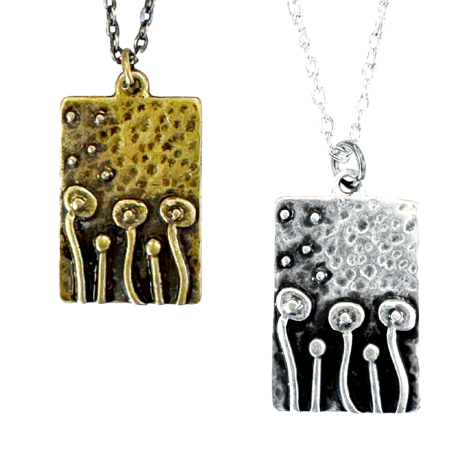Mushroom necklace unique bohemian jewelry silver or bronze