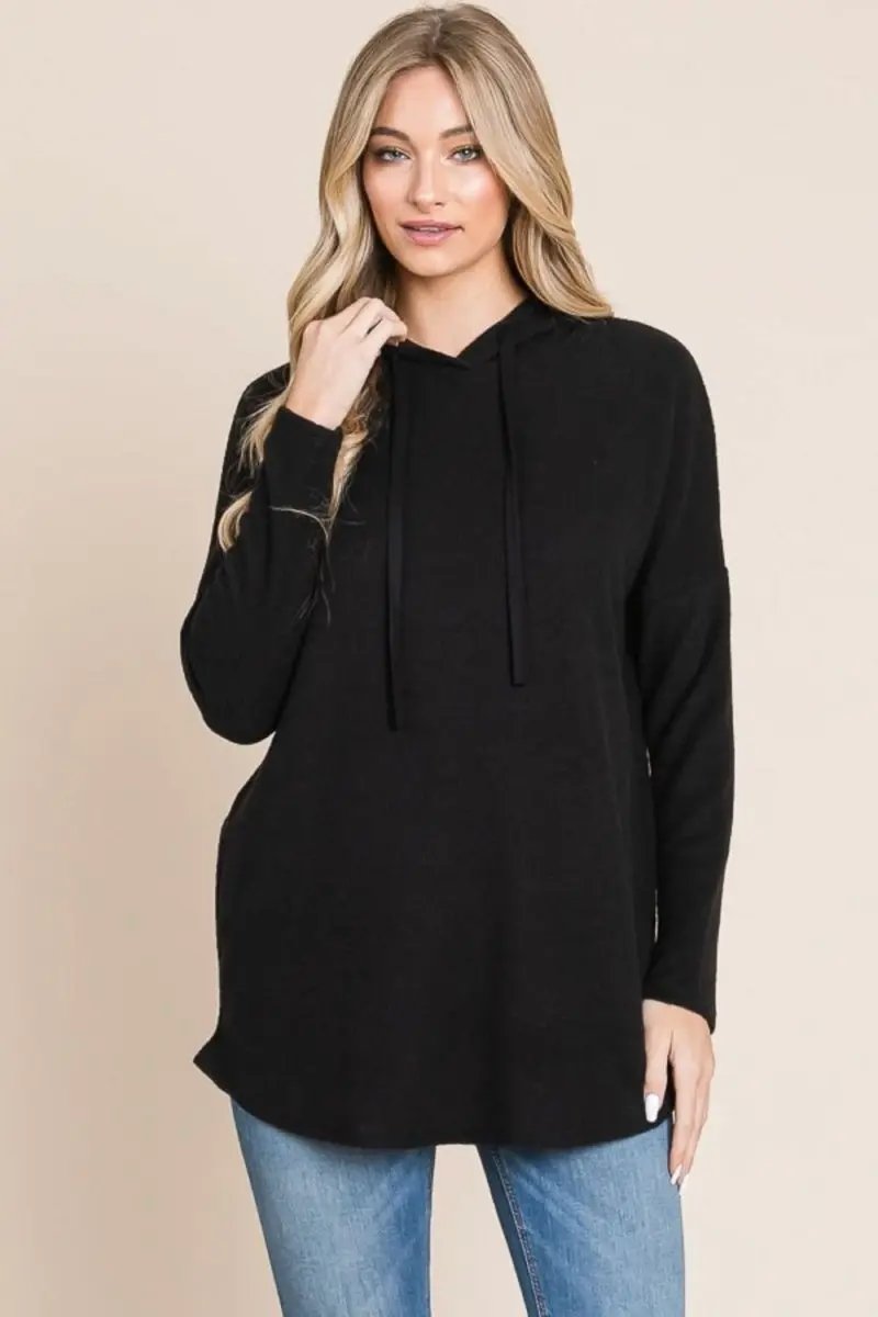 Trendsi Contrast Hoodie Women&amp;#39;s Casual Knit Drop Shoulder Sweatshirt Comfy Fit