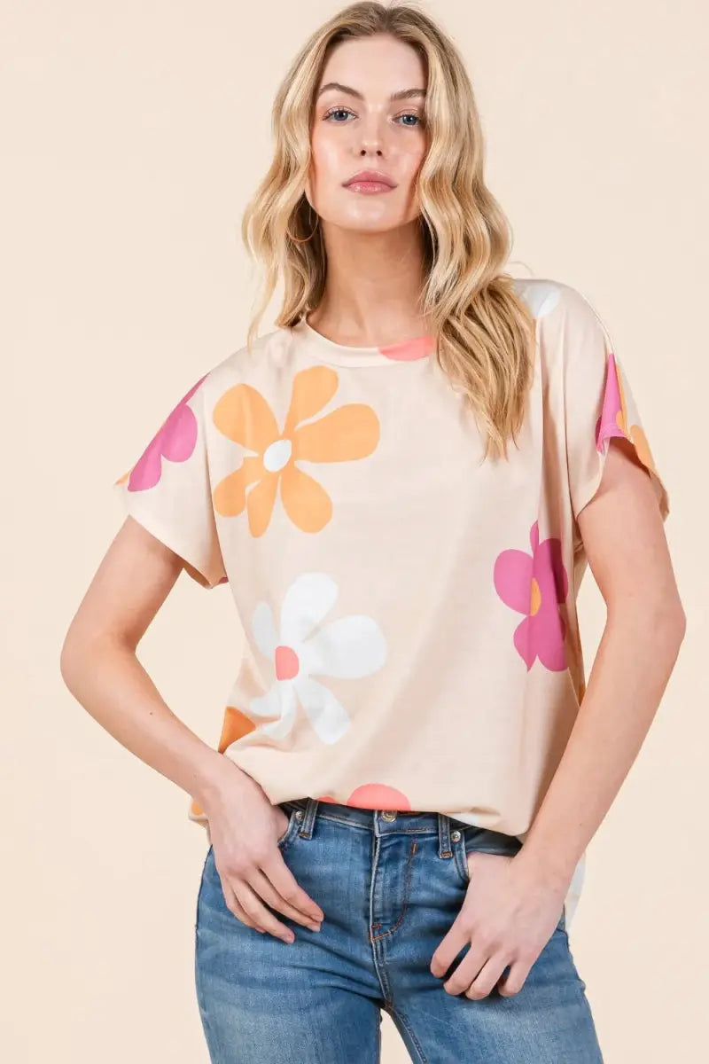 Floral Tee Women&amp;#39;s Casual Style Short Sleeve T-Shirt Soft &amp;amp; Comfy