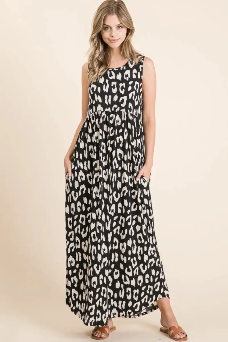 Trendsi Leopard Maxi Dress Women&amp;#39;s Casual Long Dress with Pockets