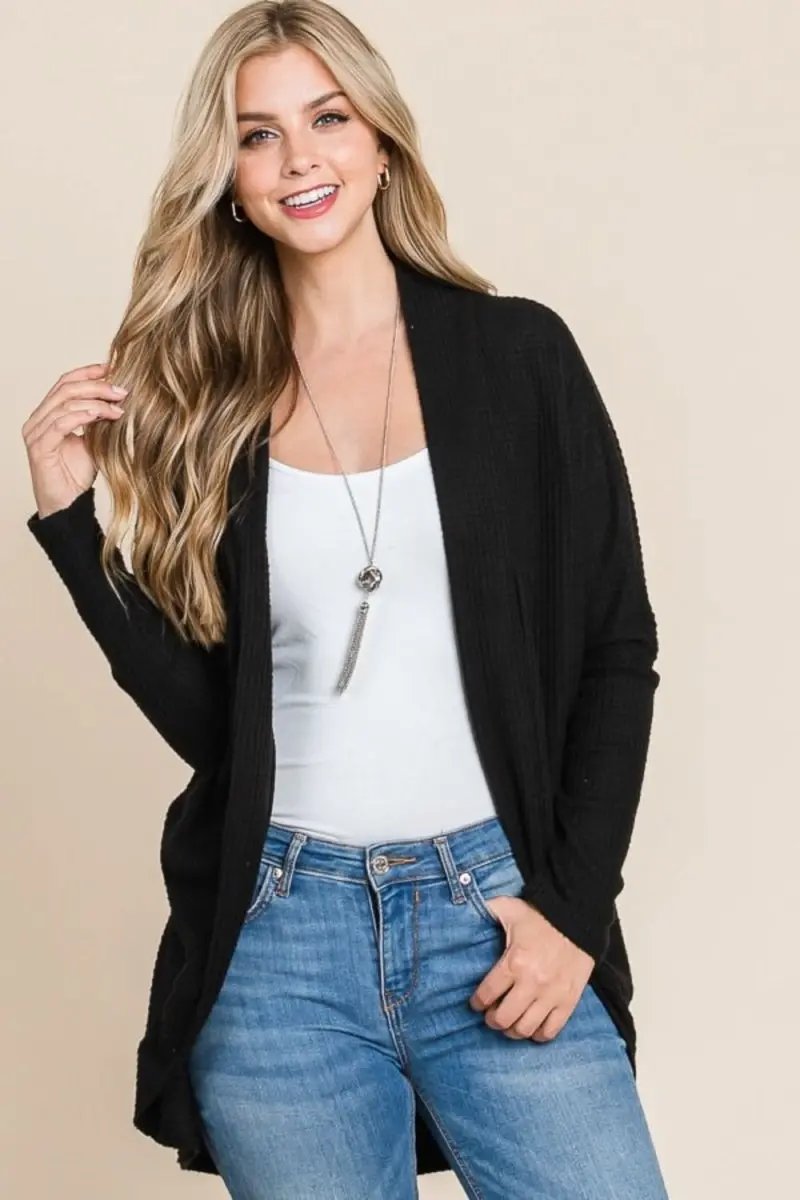 Trendsi Waffle Knit Cardigan Women&amp;#39;s Open Front Cocoon Shoptok Outerwear - Soft &amp;amp; Cozy