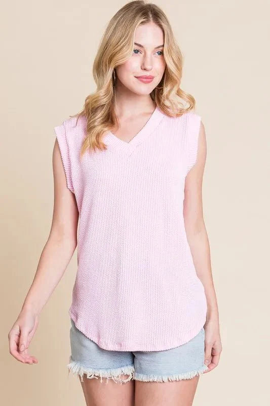 BOMBOM Rib Knit V-Neck Tank for Women - Versatile Style