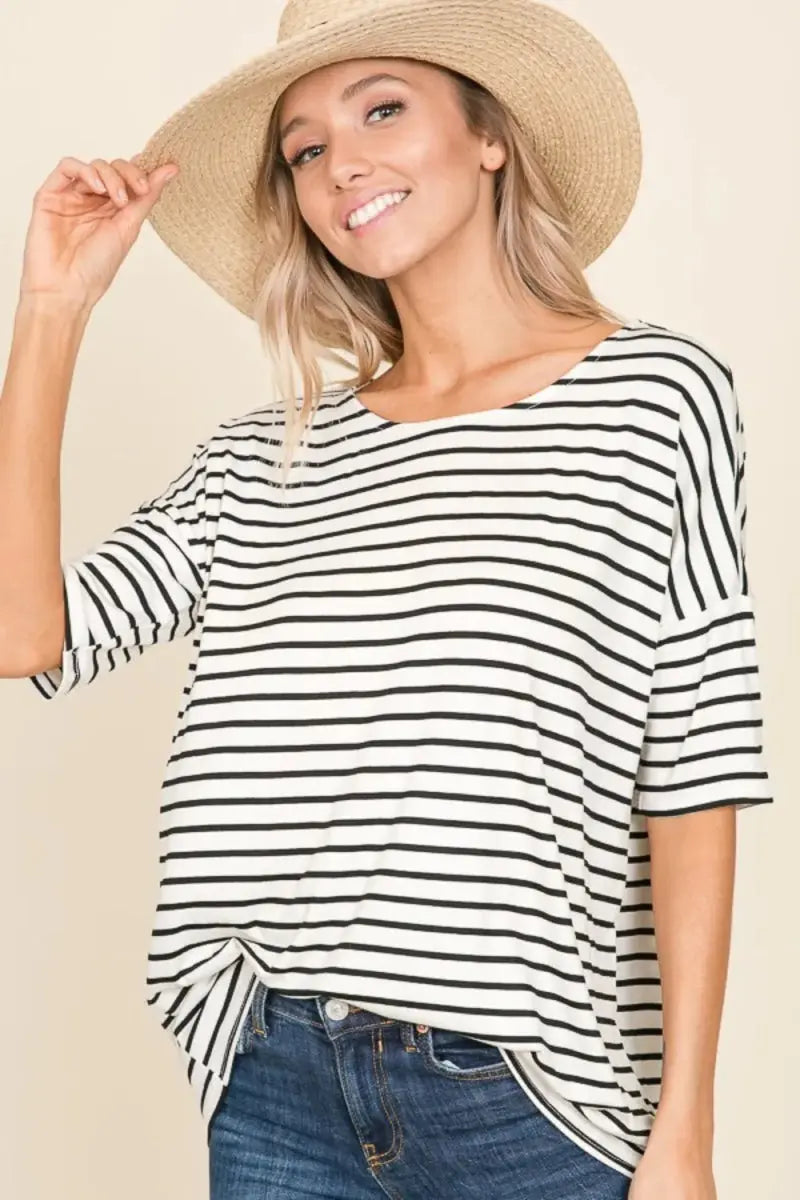 Striped T-Shirt Women&amp;#39;s Casual Round Neck Tee Soft &amp;amp; Comfy