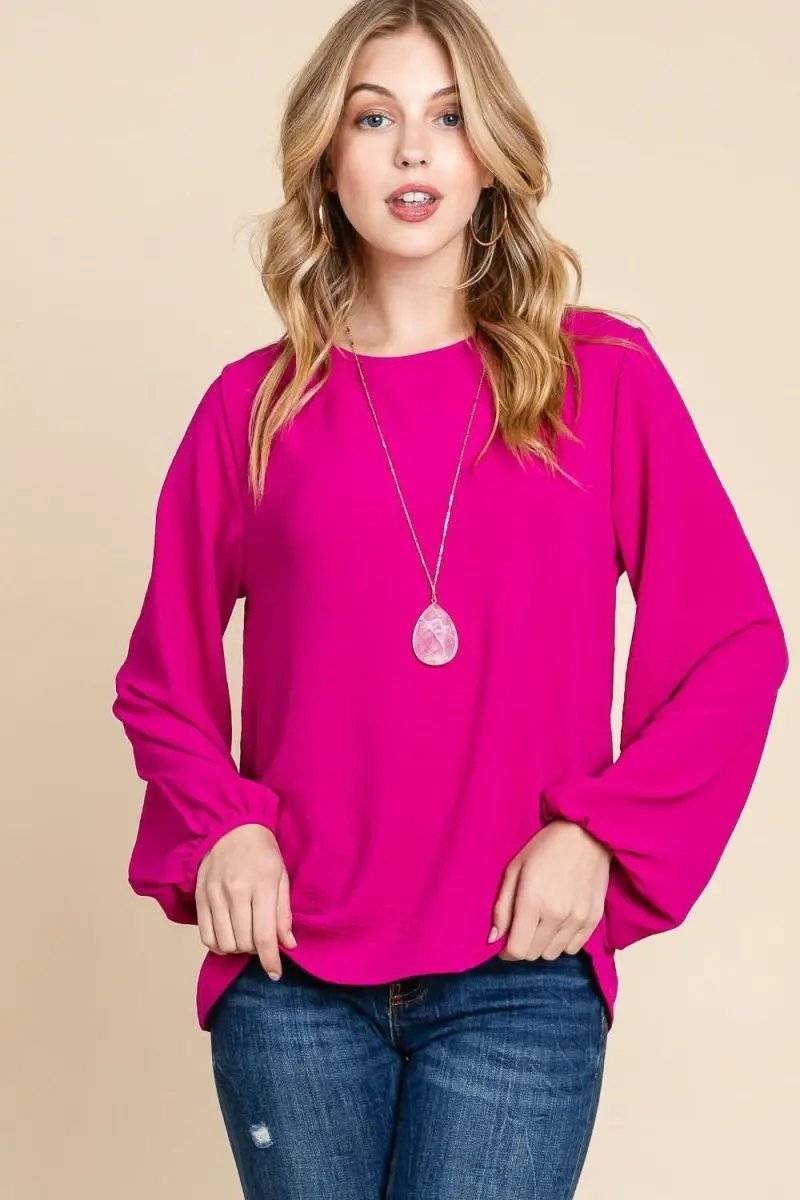Trendsi Textured Balloon Sleeve Top Women&amp;#39;s Casual Shirt Chic &amp;amp; Comfy
