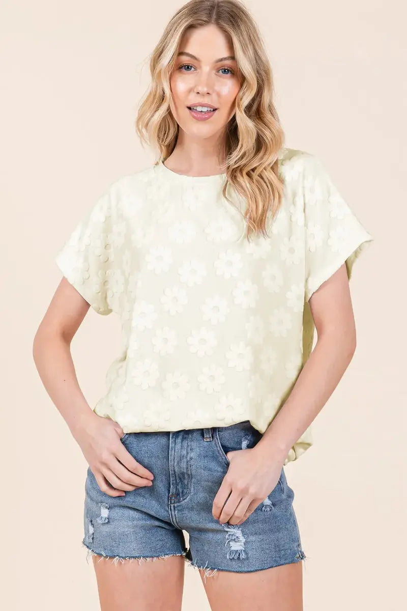 Floral Textured Tee Women&amp;#39;s Casual T-Shirt - Soft &amp;amp; Stylish