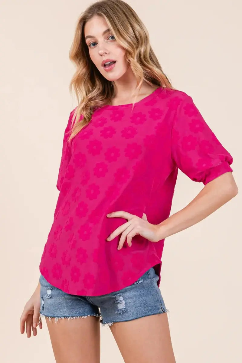 Floral Textured Top Women&amp;#39;s Elegant Shirt USA Shipped!
