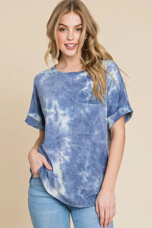 BOMBOM Tie-Dye Round Neck Short Sleeve T-Shirt for Women