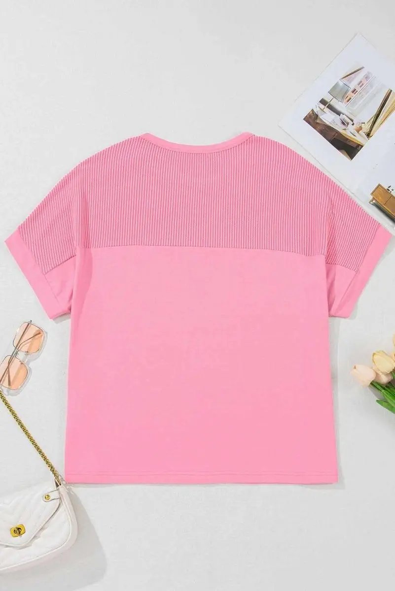 Love Salve Plus Size Pink Patchwork Daily T-Shirt Women&#39;s Casual Summer Top