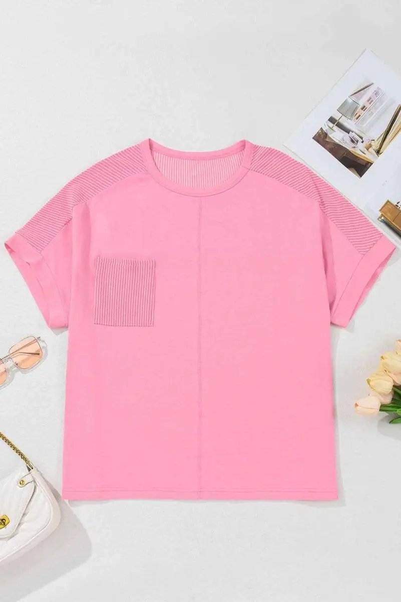 Love Salve Plus Size Pink Patchwork Daily T-Shirt Women&#39;s Casual Summer Top