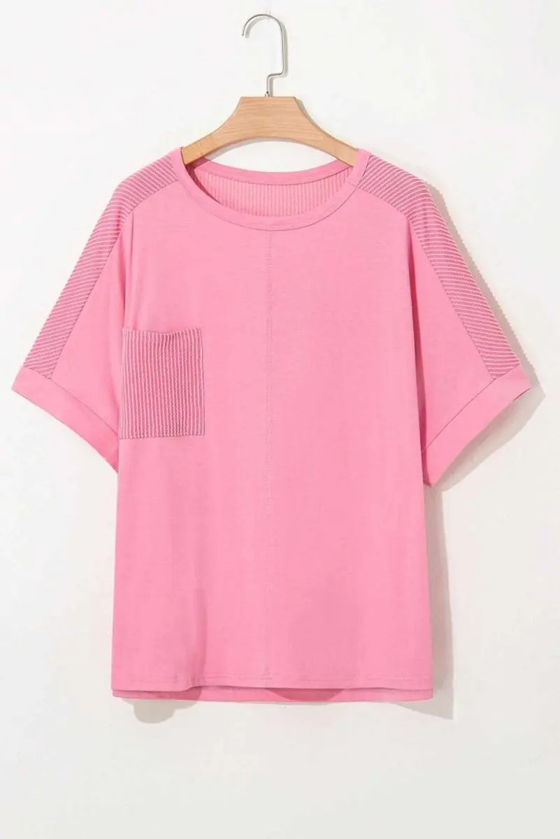 Love Salve Plus Size Pink Patchwork Daily T-Shirt Women&amp;#39;s Casual Summer Top