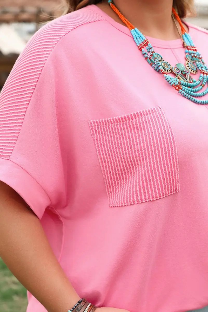 Love Salve Plus Size Pink Patchwork Daily T-Shirt Women&#39;s Casual Summer Top