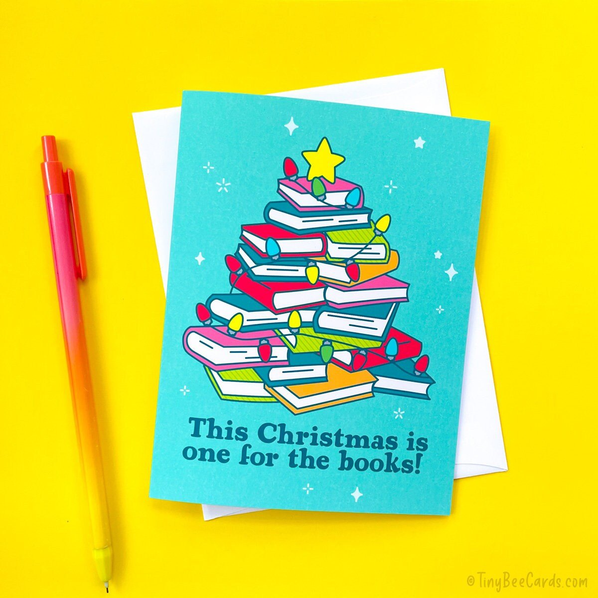 Book Lover Christmas Card &amp;quot;One for the Books&amp;quot;