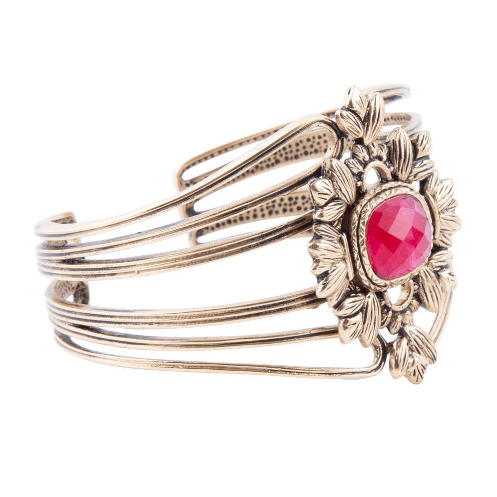 Bordeaux Quartz and Bronze Ornate Cuff Bracelet