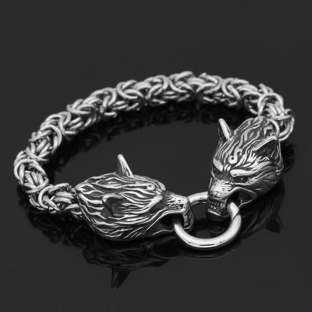 Vikings Wolf Head King&amp;#39;s Chain Stainless Steel Bracelet