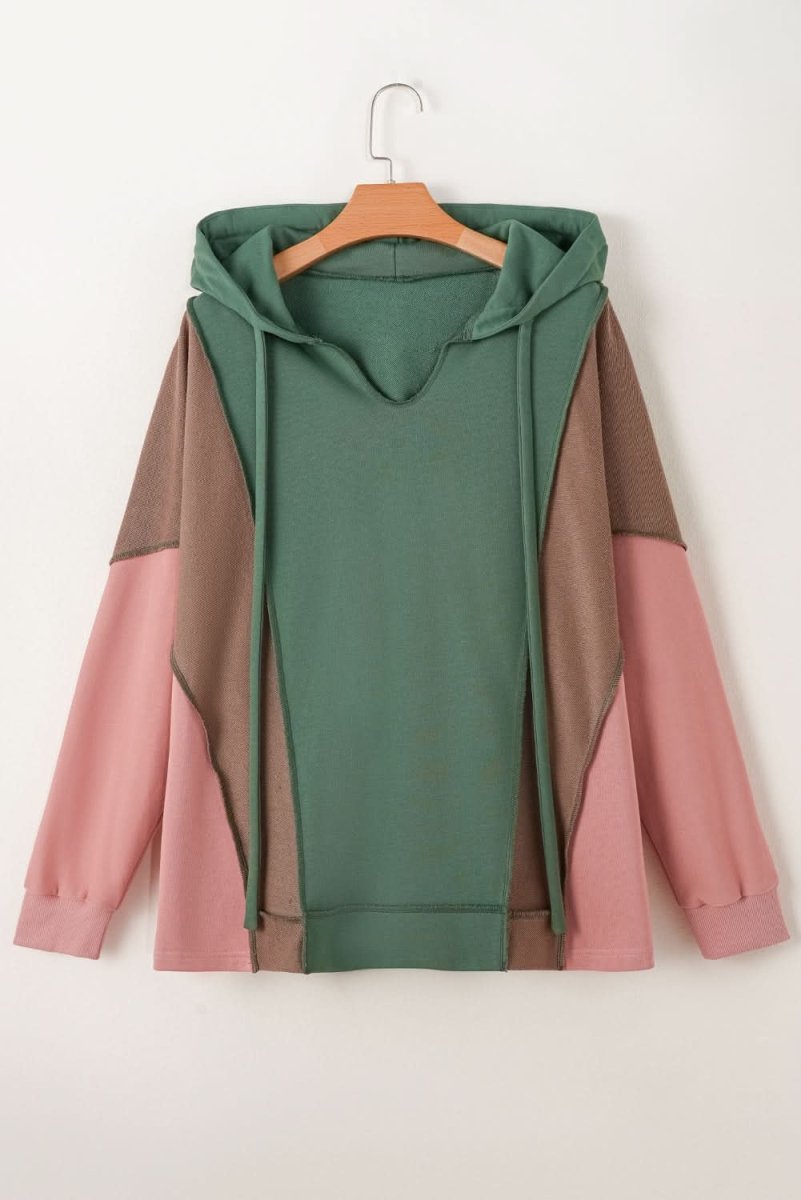 Breen Plus Size Colorblock Patchwork V Neck Hoodie