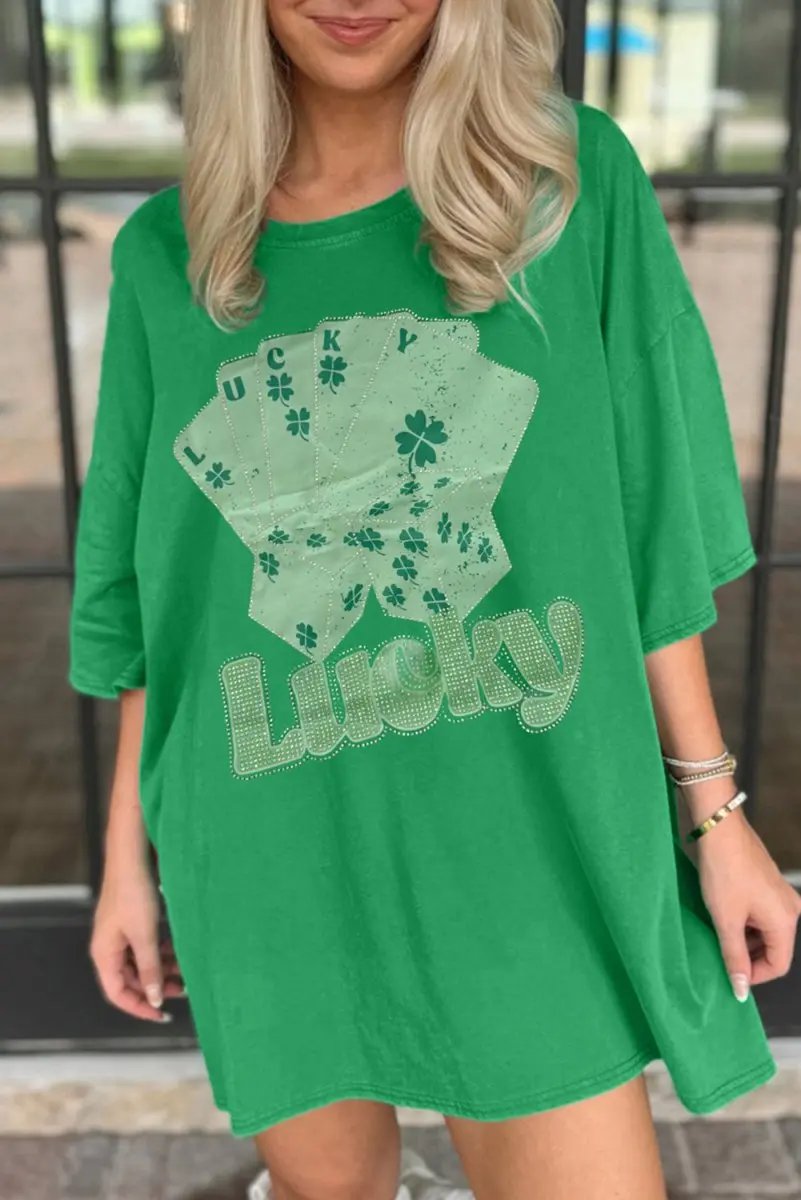 Love Salve Green Rhinestone Mini Dress Women&amp;#39;s Casual Party Tee - Sparkly, Unique
