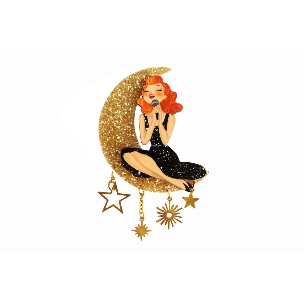 Singer sitting on the Moon Brooch by Laliblue