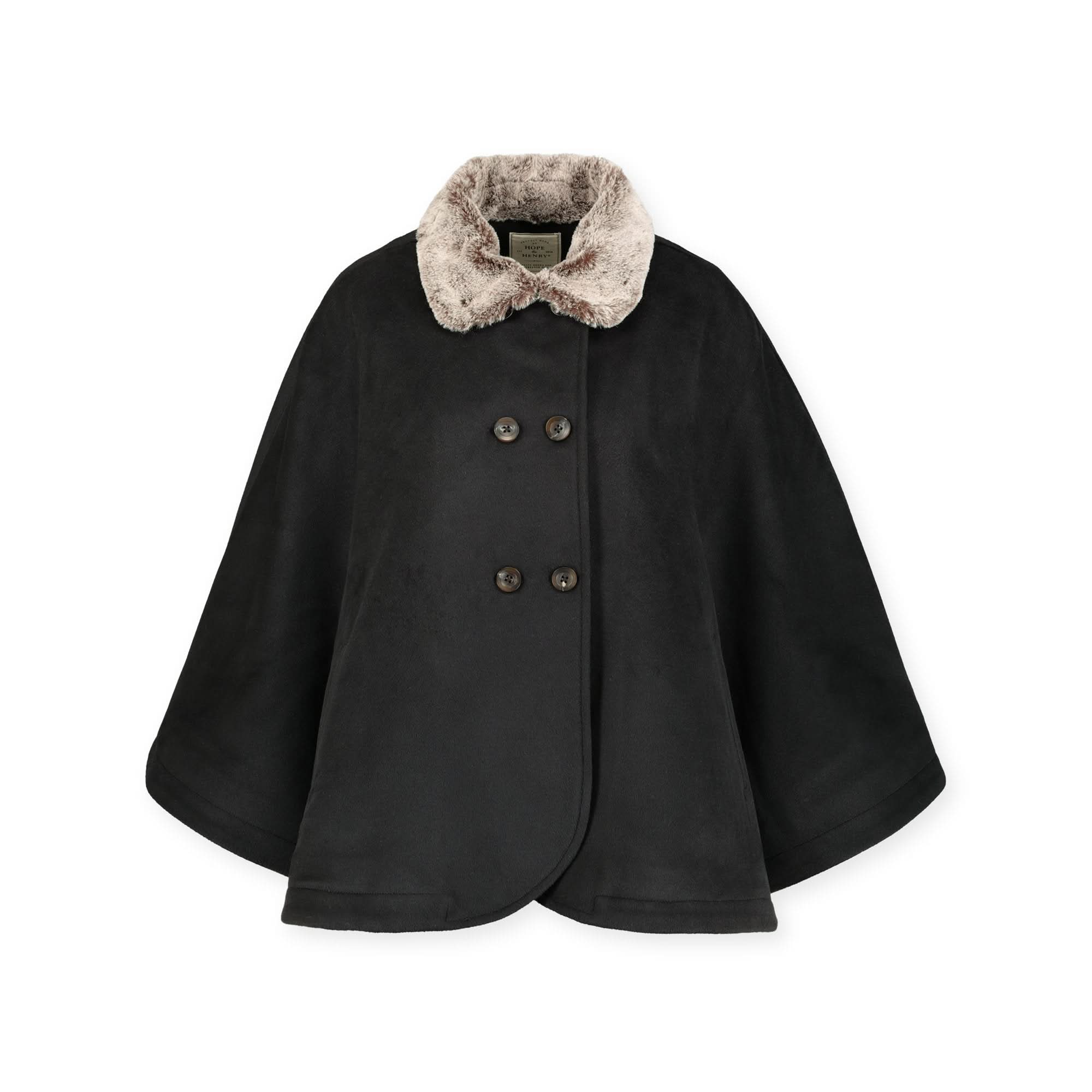 Button Front Cape with Faux Fur