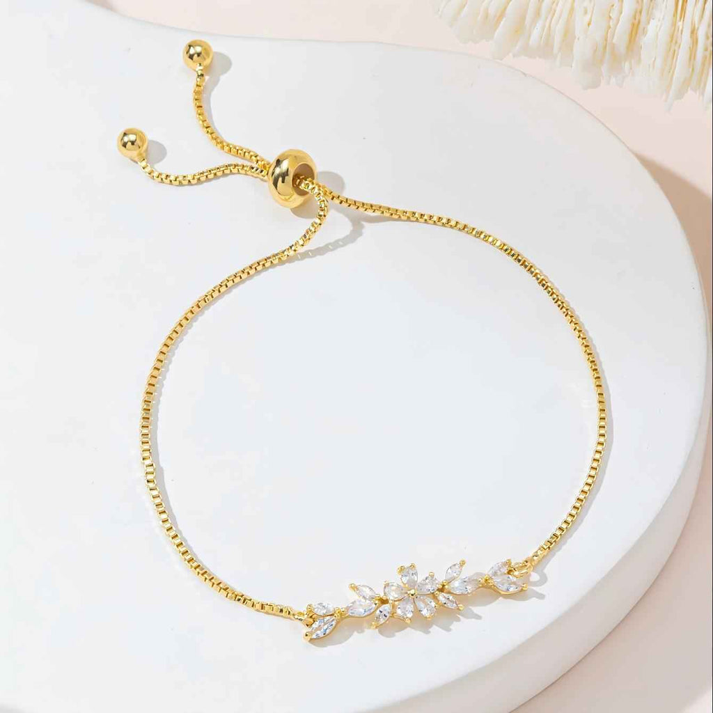 Zircon Flower Leaf Bracelet - Silver & Gold-plated Design for Women's Daily and Holiday Wear