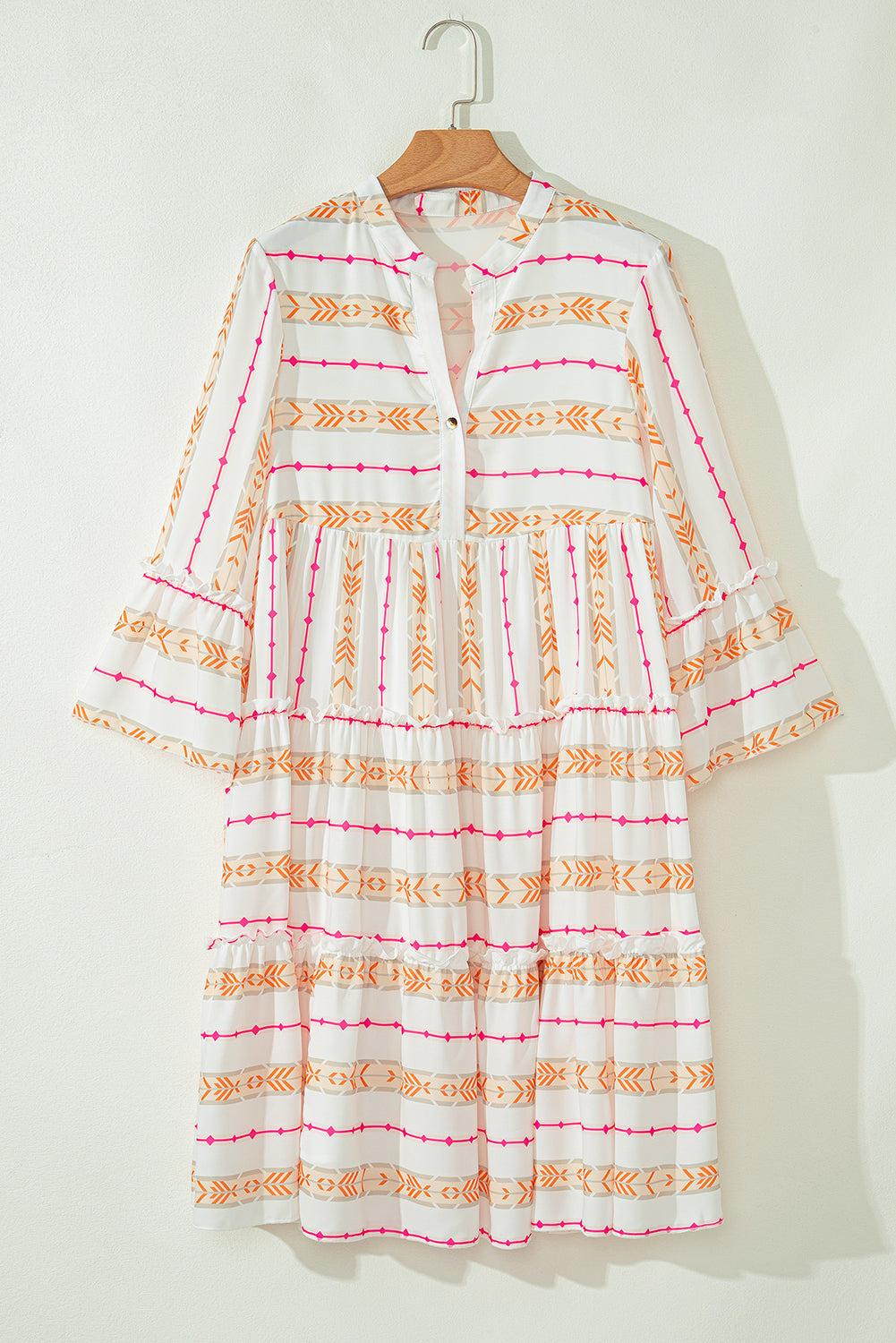 Winnie Bracelet Sleeve Slit Neck Ruffled Loose Dress