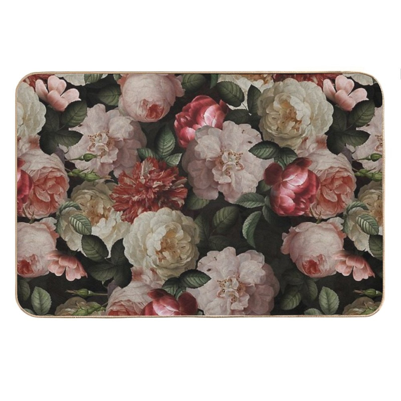 Antique Jan Davidsz. De Heem Lush Roses Flowers On Black Botanical Night GardenPattern Nightgarden Bath Mat