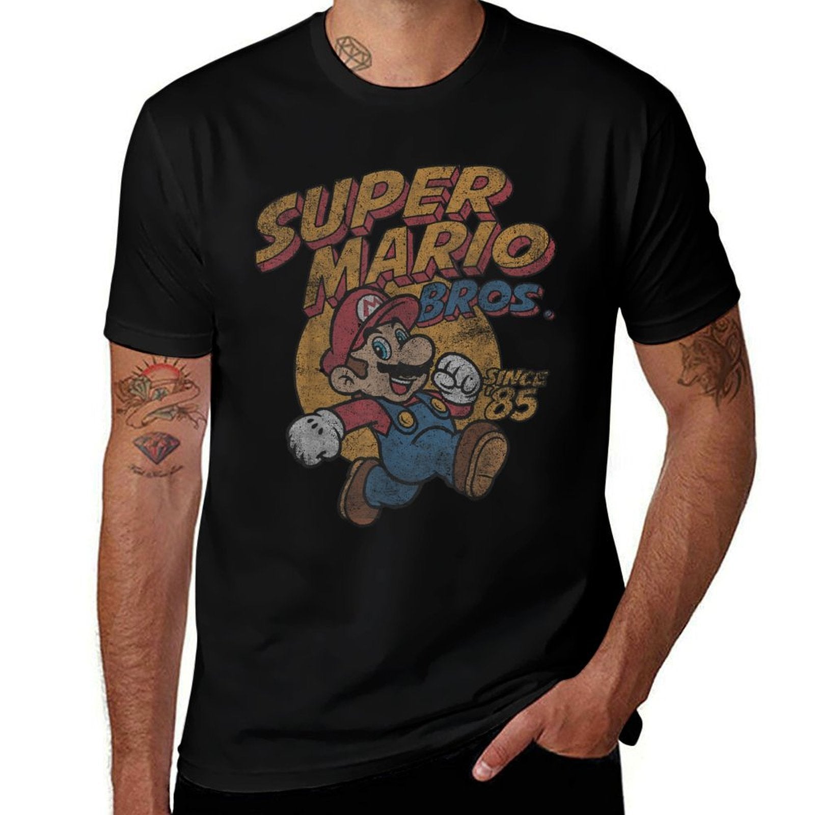 Super Mario Bros. Since &amp;#39;85 Vintage Poster  Heathered Texture T-Shirt