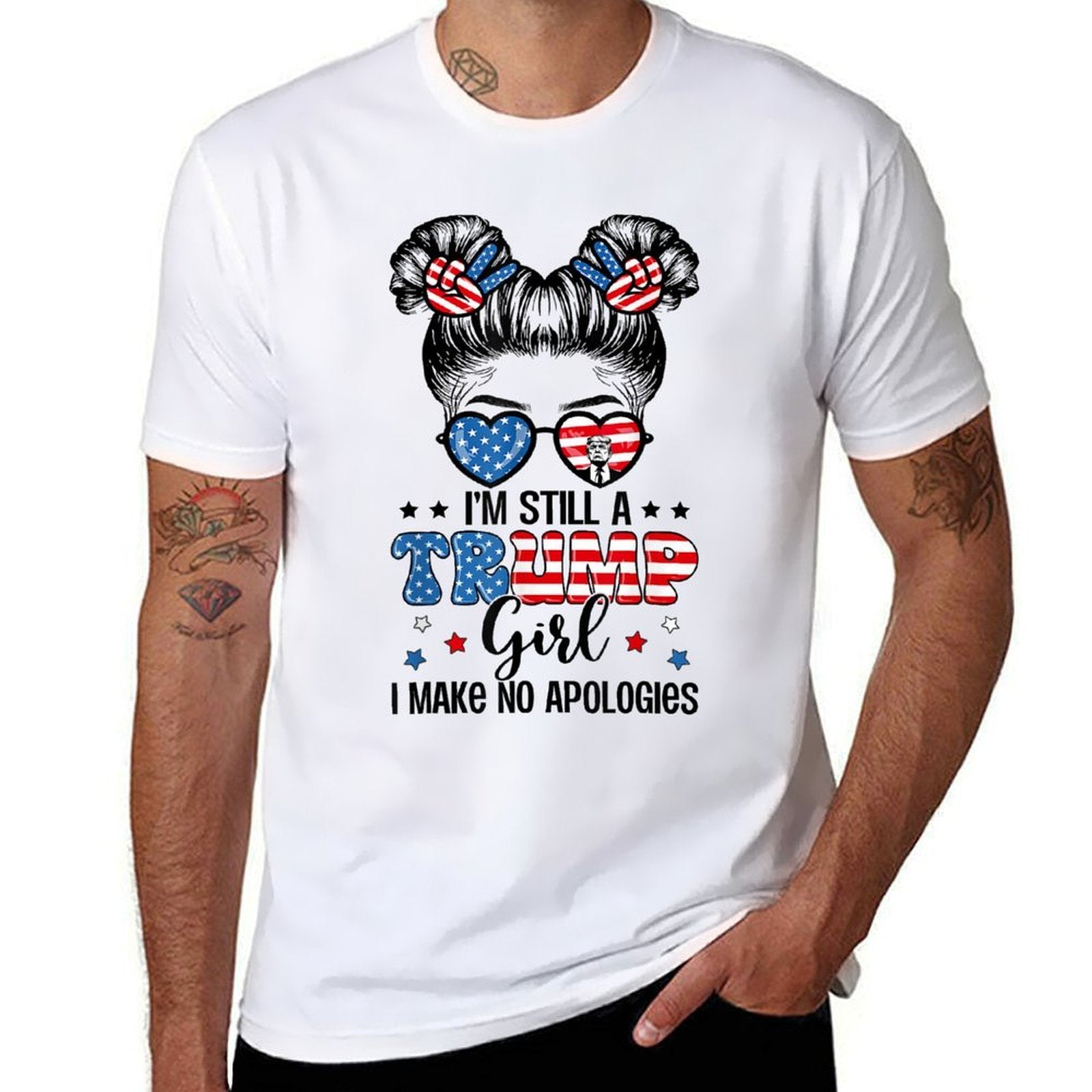 All American Trump Girl 4th Of July Messy Bun No Apologies  Moisture-wicking T-Shirt