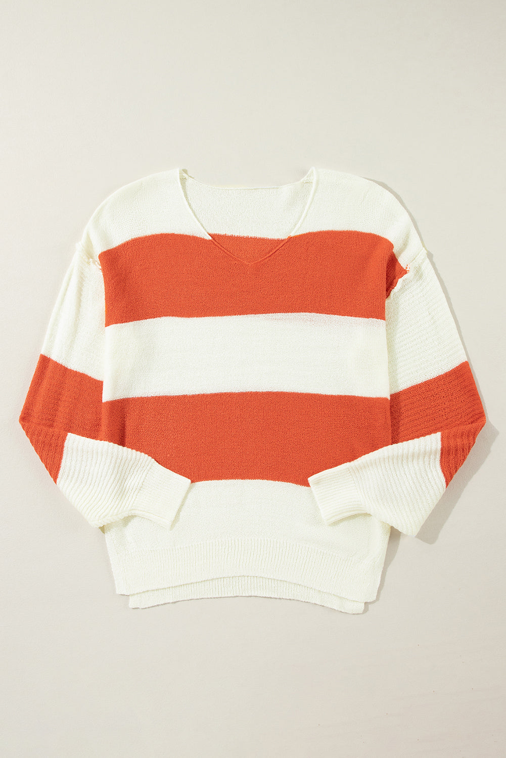 Colorblock Stripe Drop Shoulder Bubble Sleeve Sweater