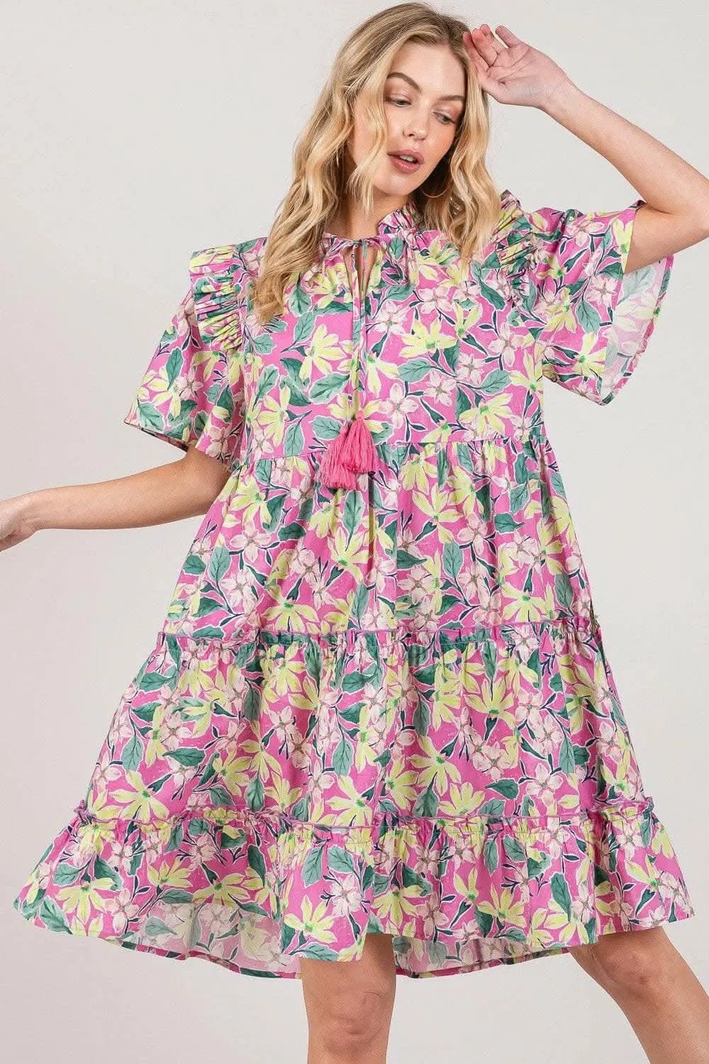 Trendsi SAGE + FIG Floral Ruffle Short Sleeve Dress