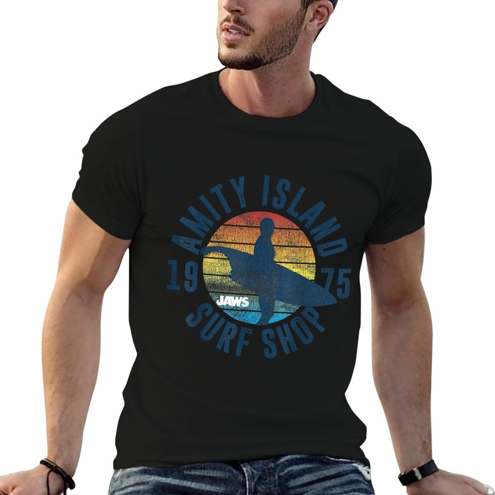 Jaws Amity Island Surf Board  High-quality Stitching T-Shirt