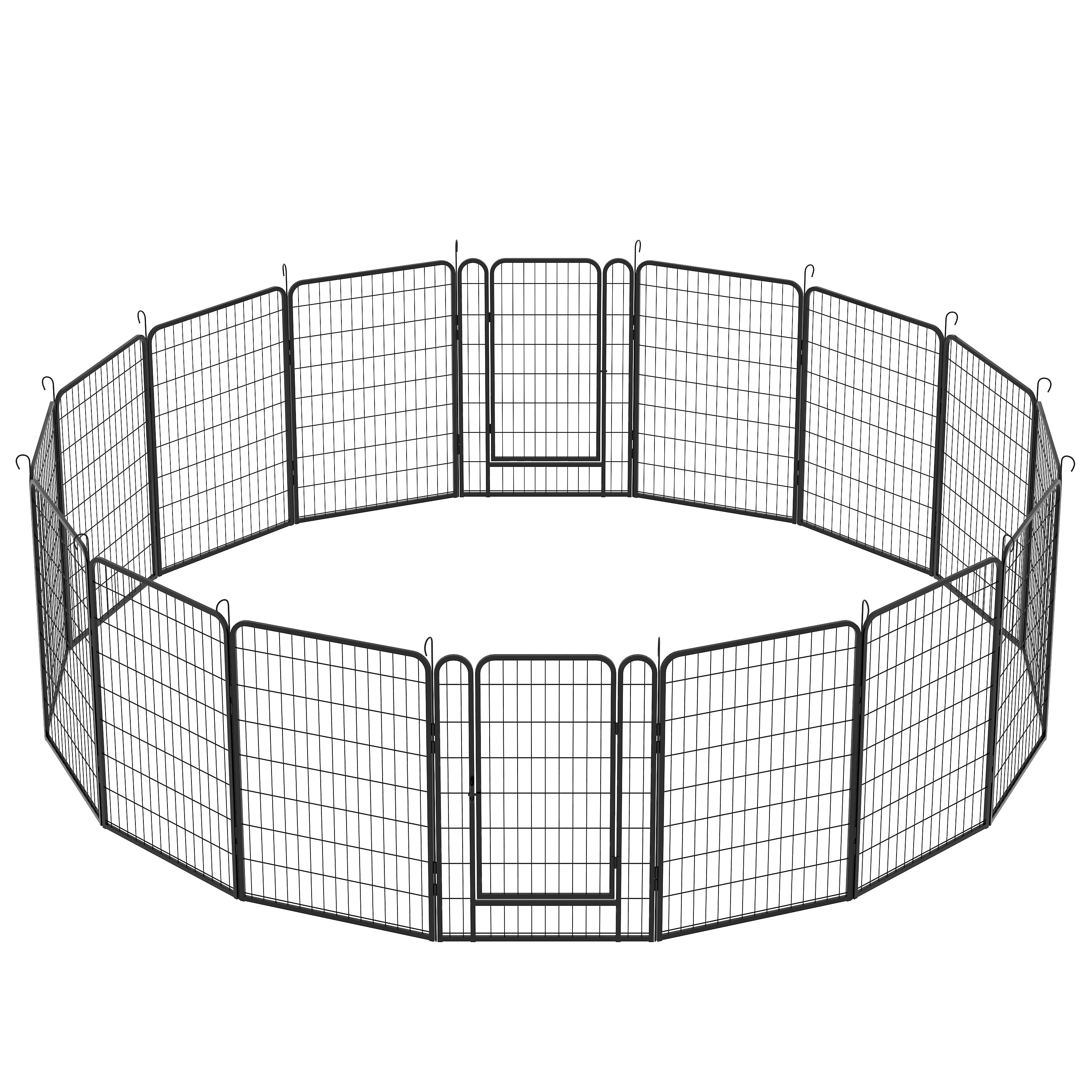 16 Panels Heavy-Duty Metal Playpen with Door, 39.37&amp;#39; H Dog Fence Pet Exercise Pen for Outdoor, Indoor